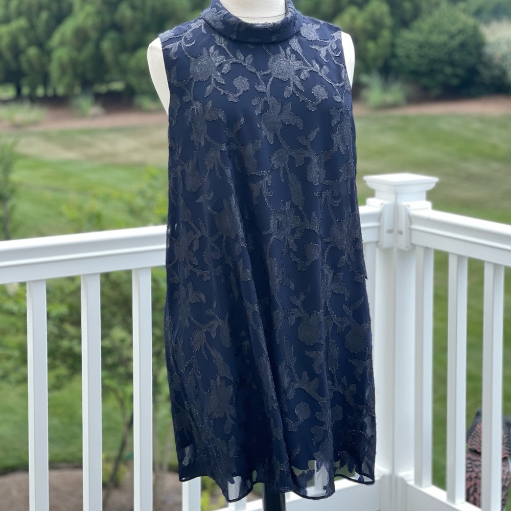 Connect Apparel Sleevless, Cow-neck, Flowy, Lined, Blue Dress